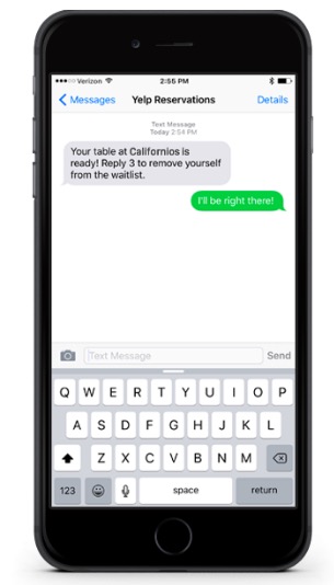 Yelp SMS notification on iPhone